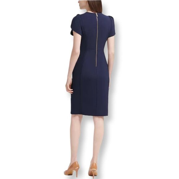 Calvin Klein NWT Tulip Sheath Knee Length Career Cocktail Dress Navy Blue Size 6 - Picture 2 of 15